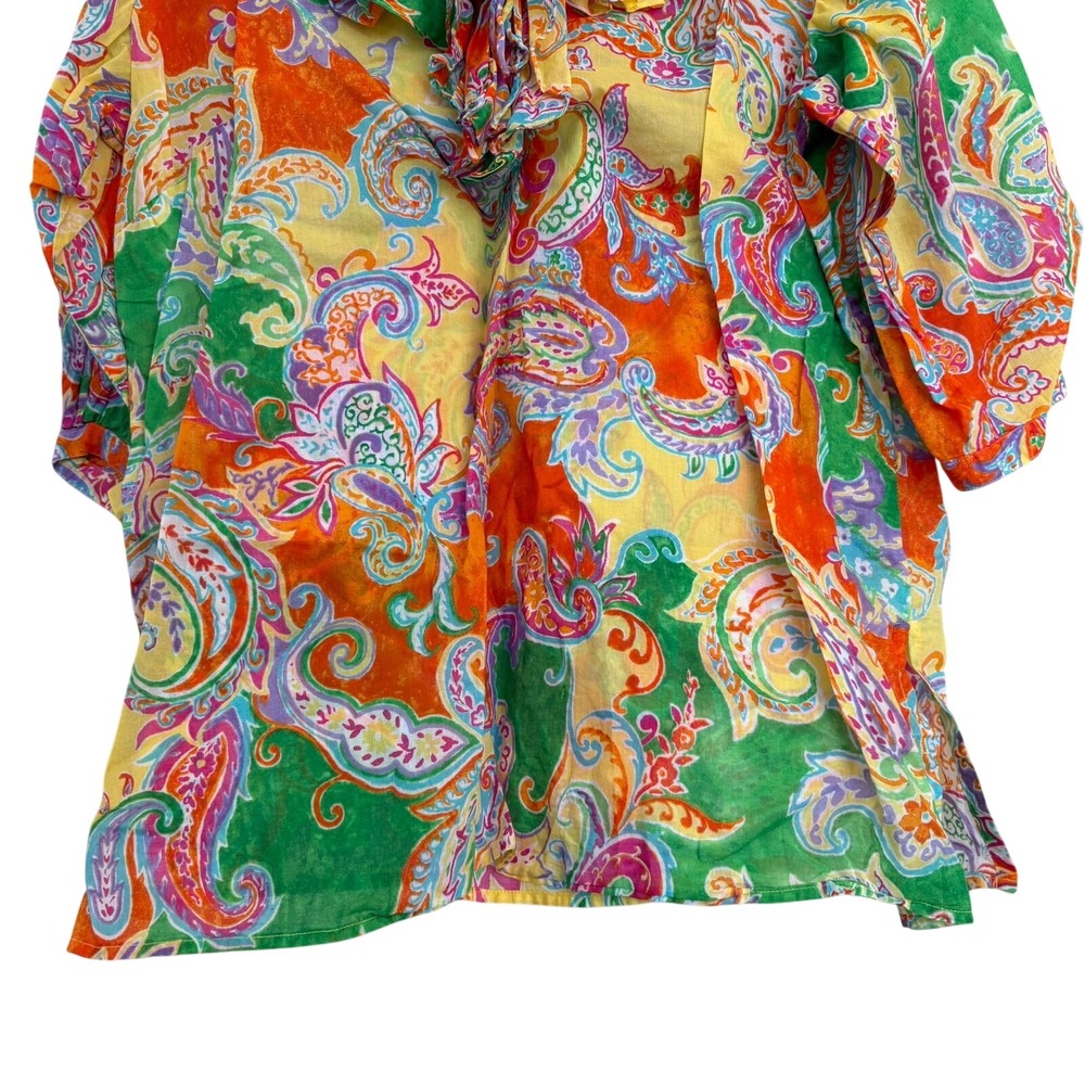 Lauren Ralph Lauren Womens 1X Paisley Ruffle Neck Cotton Blouse Multicolor - Picture 8 of 10